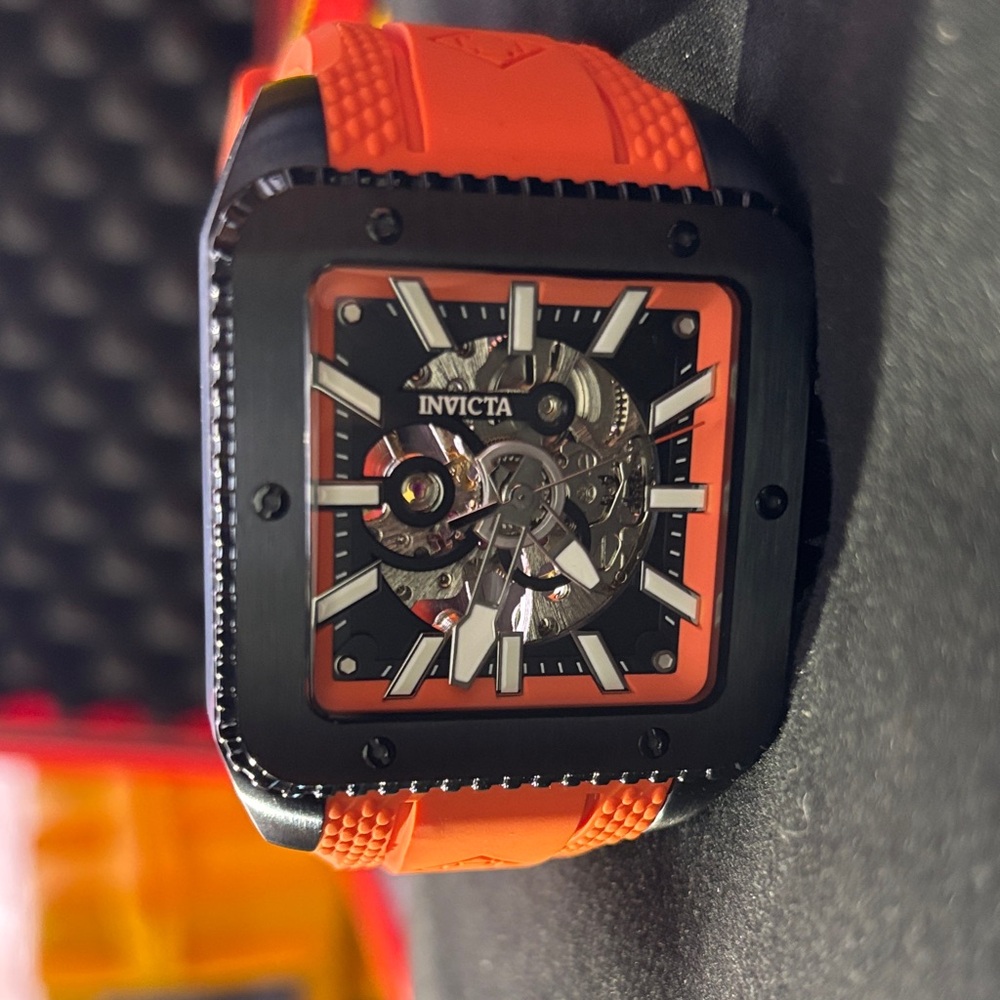 Invicta 44003 Cuadro 45 mm Mechanical Watch – Orange Dial & Black Case